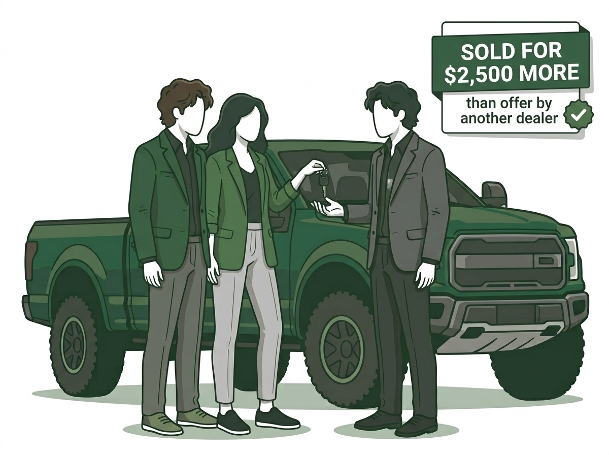 Illustration of sellers handing over the keys to their pickup truck